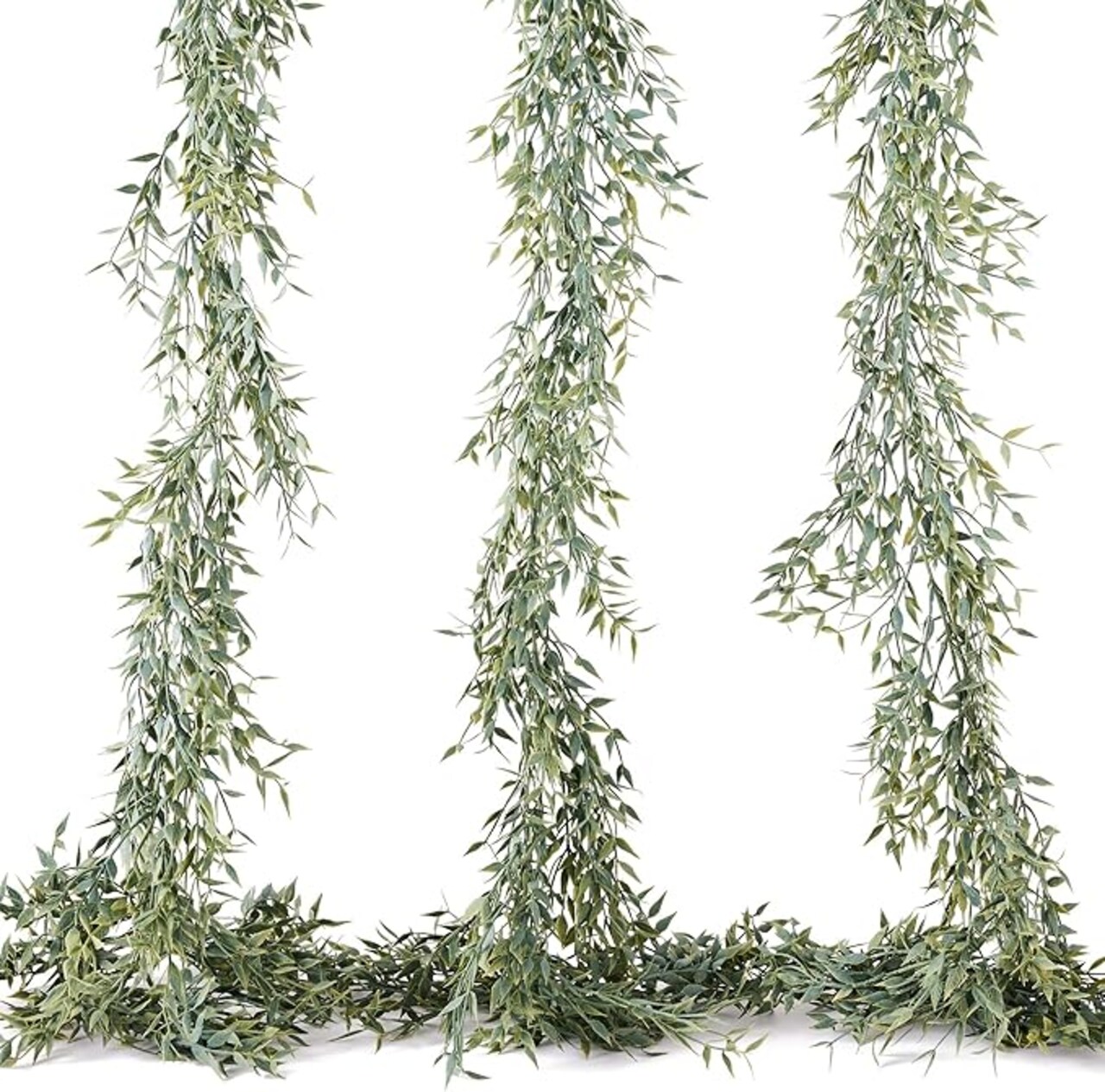 3 pcs Artificial Italian Ruscus Greenery Garland | 6 feet | Matte Plastic | Faux Floral Spray for Wedding Arch Filler Table Centerpieces and Home Decor